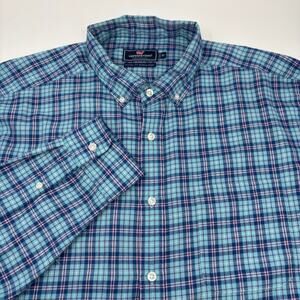 Vineyard Vines Performance XL Blue Pink Check Long Sleeve Murray Flannel Shirt